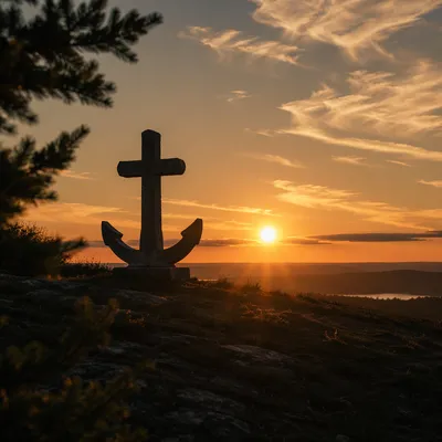 Anchor Cross Hope at Evergreen Sunset