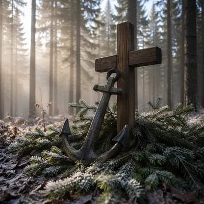 Anchor and Cross in Evergreen Frost