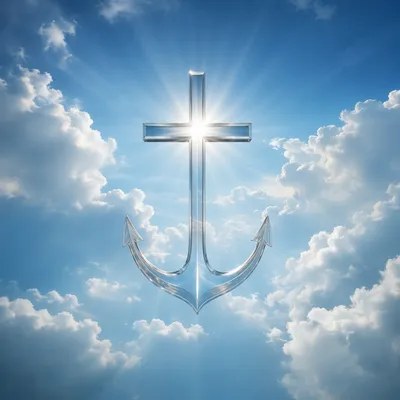 Glass Anchor Cross Hope in Heavenly Clouds