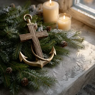 Evergreen Anchor Cross Hope Symbol
