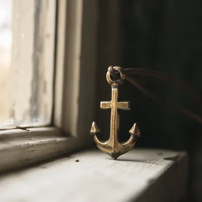 Brass Anchor Cross Pendant by Window