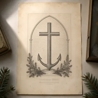 Evergreen Anchor Cross Hope Emblem
