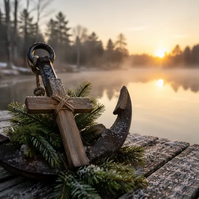 Anchor and Cross by Misty Winter Lake