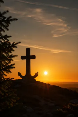 Weathered Anchor Cross at Evergreen Sunset