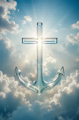 Glass Anchor Cross Hope in Heavenly Clouds
