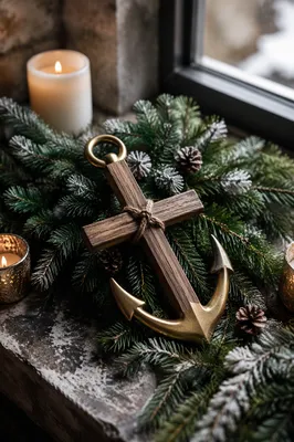 Evergreen Anchor Cross Hope Still Life