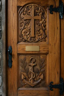 Carved Chapel Door With Anchor Cross Hope