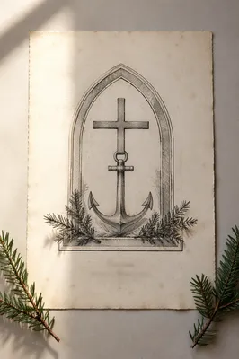 Vintage Anchor Cross Evergreen Hope Print