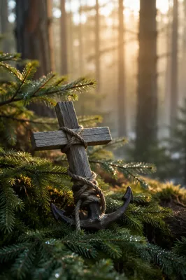 Anchor Cross Hope in Evergreen Forest