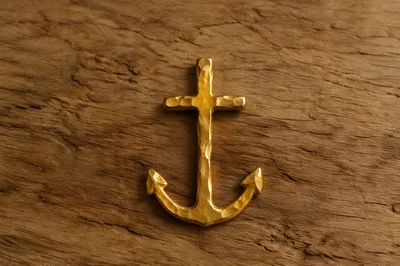 Gold Anchor Cross Hope on Warm Wood
