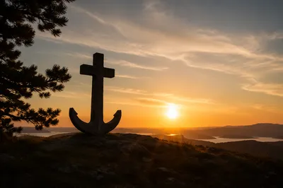 Anchor Cross Silhouette at Evergreen Sunset