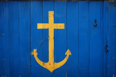 Yellow Anchor Cross on Cobalt Wood