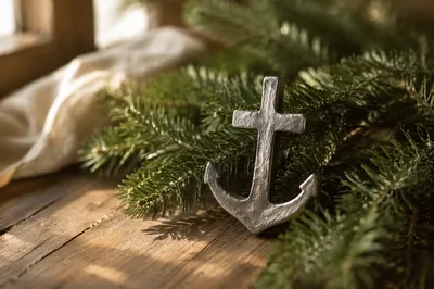 Anchor Cross Hope Symbol with Evergreens