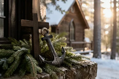 Weathered Anchor and Cross in Evergreen Hope