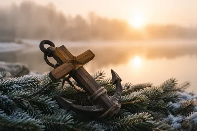 Anchor and Cross Hope at Winter Dawn
