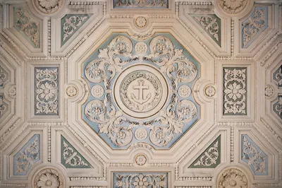 Historic Ceiling with Anchor Cross Emblem