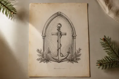 Vintage Devotional Print with Anchor Cross