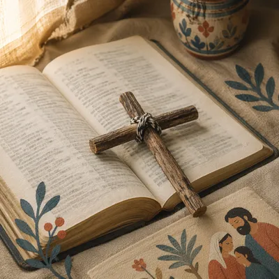 Handmade Twig Cross on Open Scripture