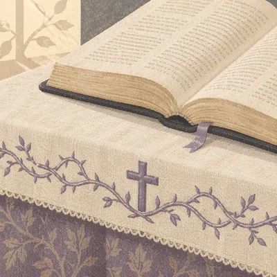 Open Bible and Cross on Linen