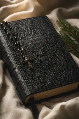 Bible and Bronze Cross on Linen