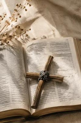 Handmade Twig Cross on Open Bible