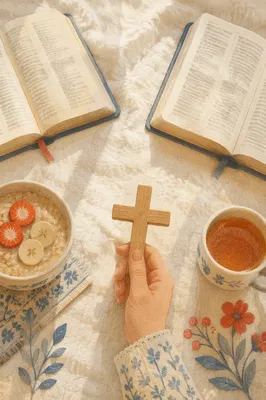 Morning Devotion With Bible and Wooden Cross