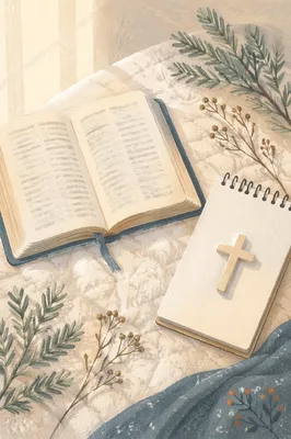 Bible and Ivory Cross on Linen
