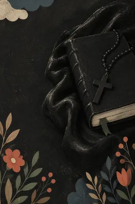Bible and Cross on Black Linen