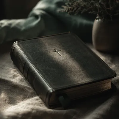 Bible with Embossed Cross on Linen