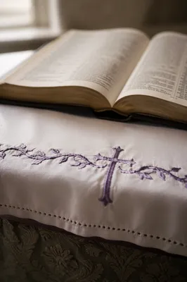 Open Bible and Cross on Linen
