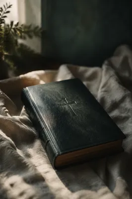 Bible and Cross on Linen Cloth
