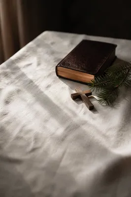 Bible Cross and Evergreen on Linen