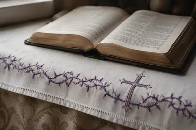Open Bible and Cross on Linen