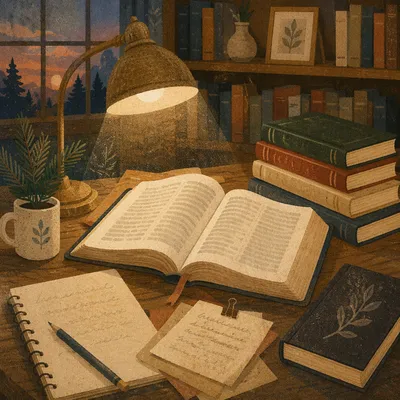 Bible Commentary Study Desk with Lamp