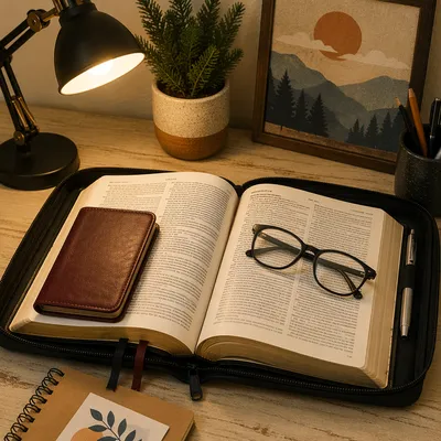 Bible Commentary Study Desk with Lamp