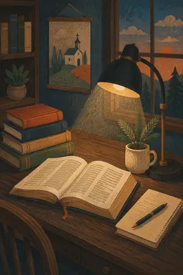 Bible Commentary Study Desk with Lamp