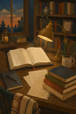 Bible Commentary Books on Lamp Lit Desk