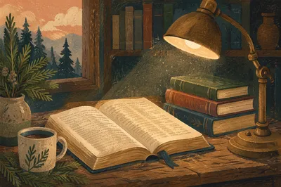 Evergreen Bible Commentary Study Desk Scene