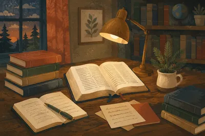 Bible Commentary Study Desk with Evergreen Accent