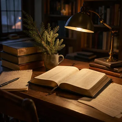 Bible Commentary Study Desk with Lamp
