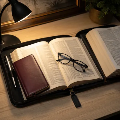 Bible Commentary Study Desk with Lamp
