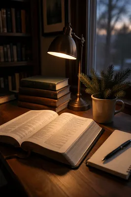 Bible Commentary Books on Cozy Study Desk
