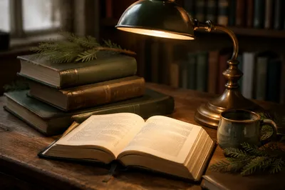 Evergreen Bible Commentary Study Desk Scene
