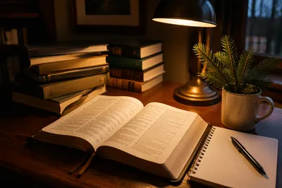 Bible Commentary Books on Study Desk