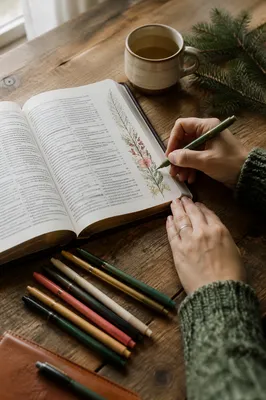 Bible Journaling with Colored Pens and Evergreen