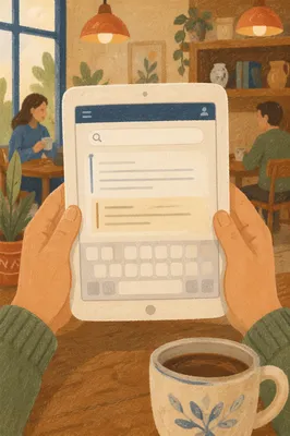 Bible Study App on Tablet at Cafe