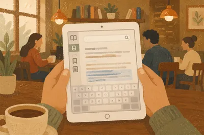 Bible Study App on Tablet at Cafe