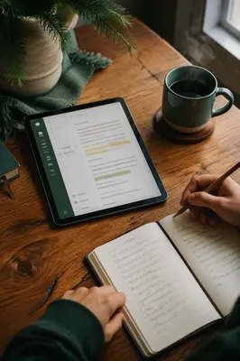 Bible Study App on Tablet with Coffee