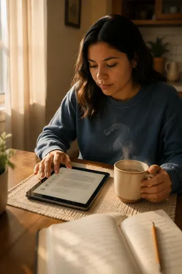 Peaceful Bible Study on Tablet and Coffee