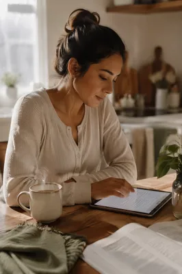 Morning Bible Study on Tablet with Coffee